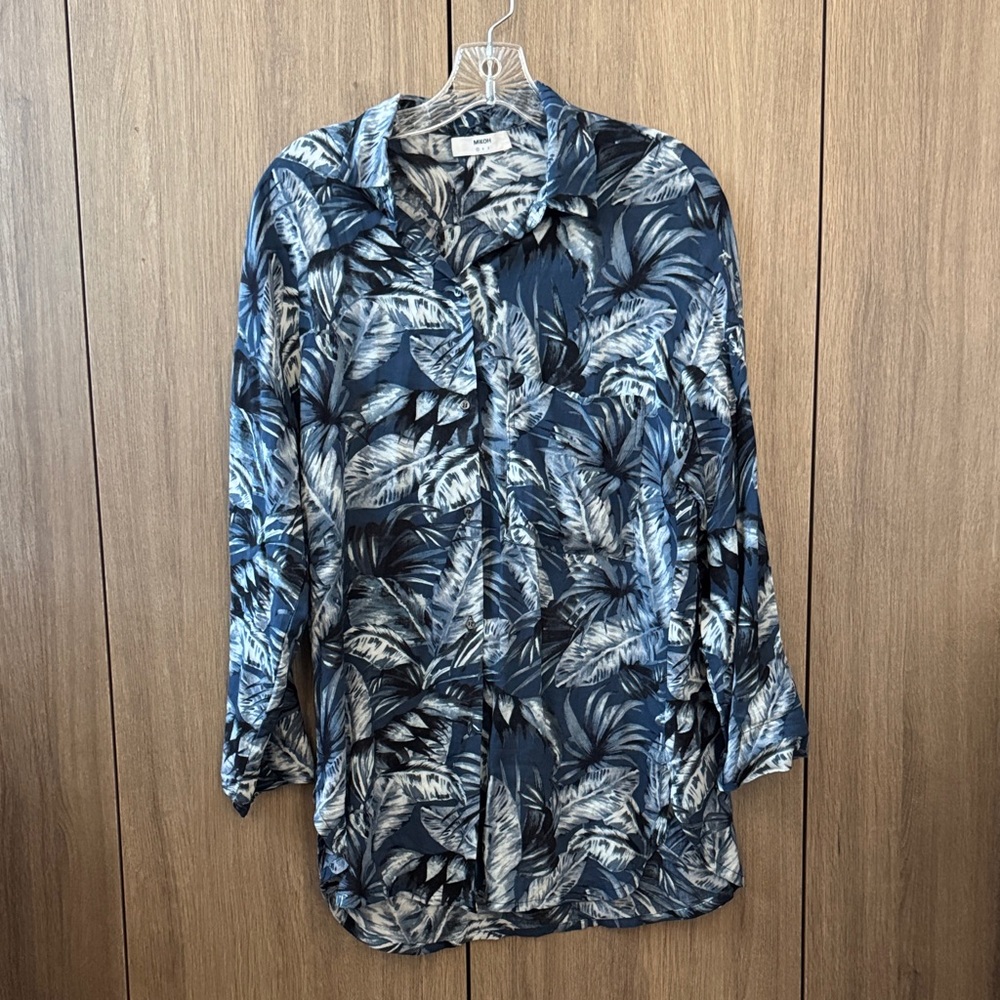 Mikoh Blue and White Leaf Print Shirt